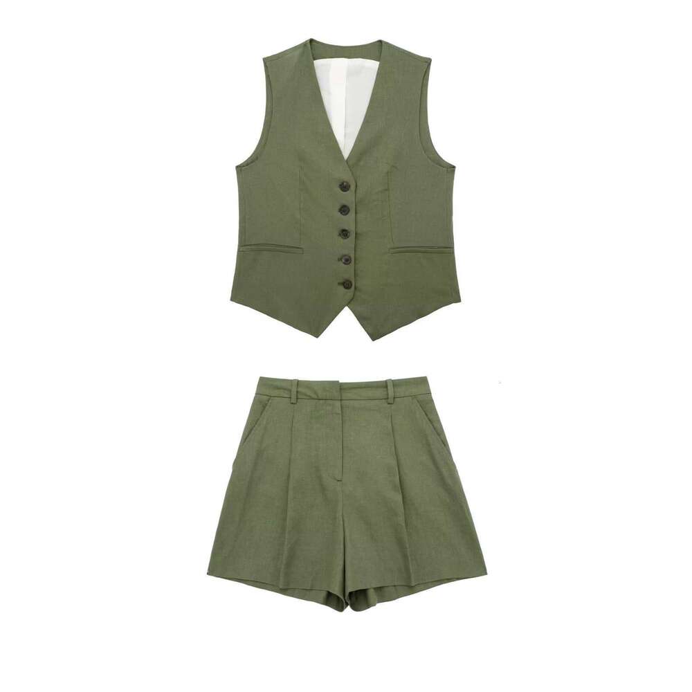 Workwear Spring Summer New Women's Linen Vest + Shorts Set B5