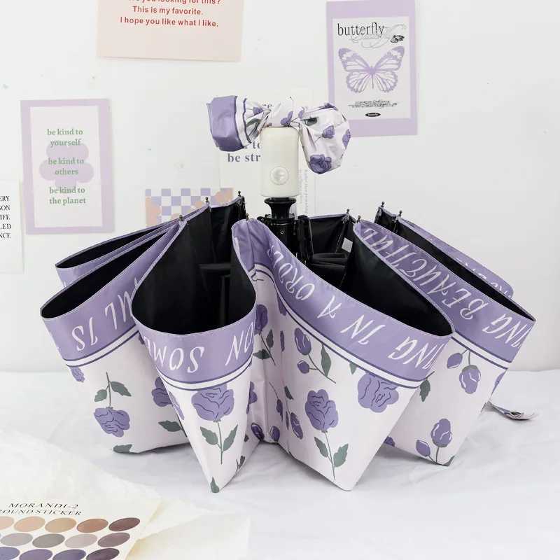 Fresh Flowers and Rain Dual-purpose Parasol Folding Automatic Umbrella for Womens Ultraviolet Sun Protection Sun Umbrella R250724