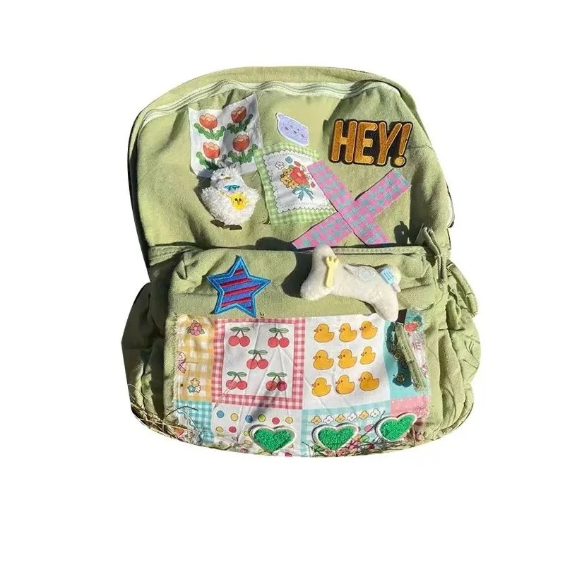 American Retro Cartoon Cute Stickers Canvas Kawaii Backpack High Capacity Student Bag Storage Bag Travel Backpack School Bag 250723