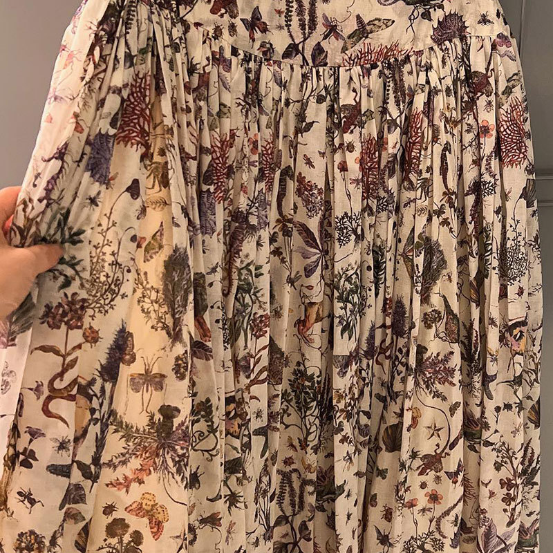 Ladies High Waist Floral Print Skirt Designer Belt-Free A-Line Skirt Voluminous Silhouette Y2K Romantic Clothes S0753