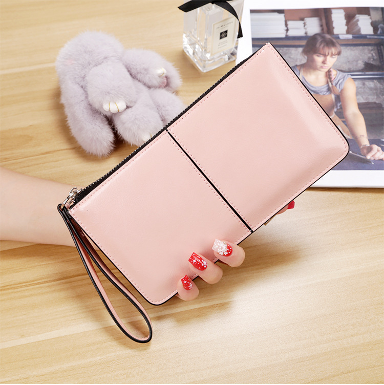 Free Shipping Designer Bag Women's Long Wallet Women's Leather Wallet Zipper Buckle Wallet Korean Version Large Capacity Handbag Oil Wax Lea
