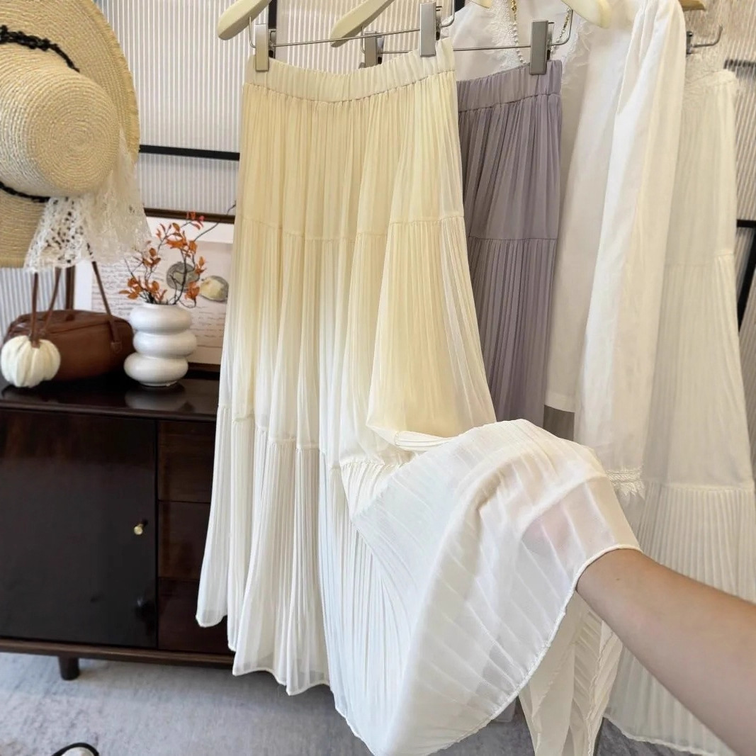 LW4260 Ice silk skirt pants women's summer thin 2025 new a-line skirt high waist drape small size fashion skirt