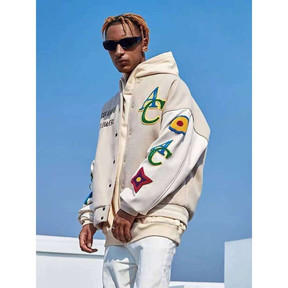 Women's Wear American Flower Embroidered Flocking Streetwear Trend Coat 2022 New Winter Men Moto Masculin Bomber Jacket
