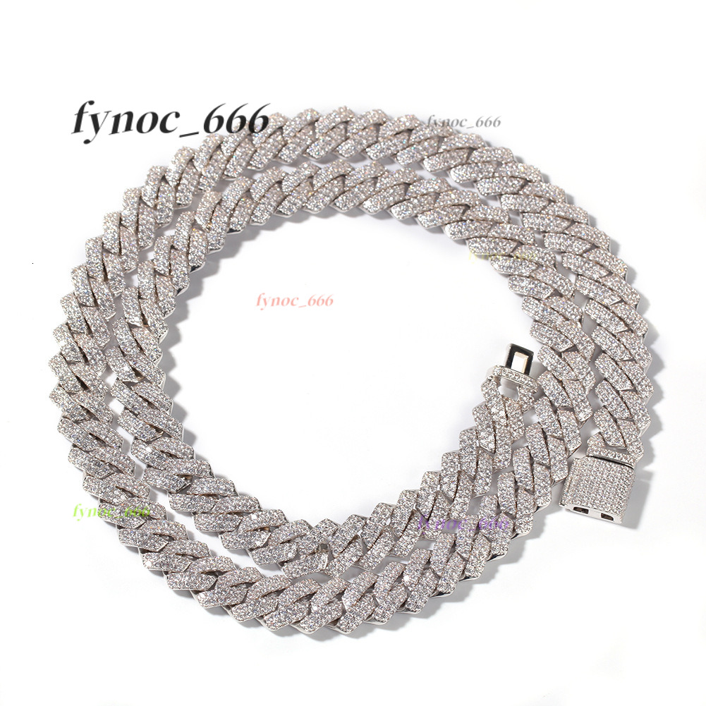 Hip Hop 925 Silver Moissanite Necklace 13mm Wide Cuban Chain in 16 18 20 22 24 Inch Lengths Rapper Style Cuban Chain