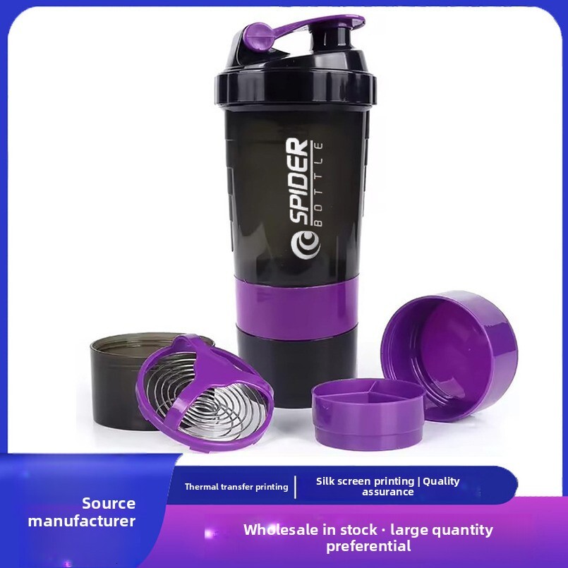 Three-layer Detachable Shaker Outdoor Sports Fitness Protein Powder Milkshake with Stirring Ball Plastic Water Cup