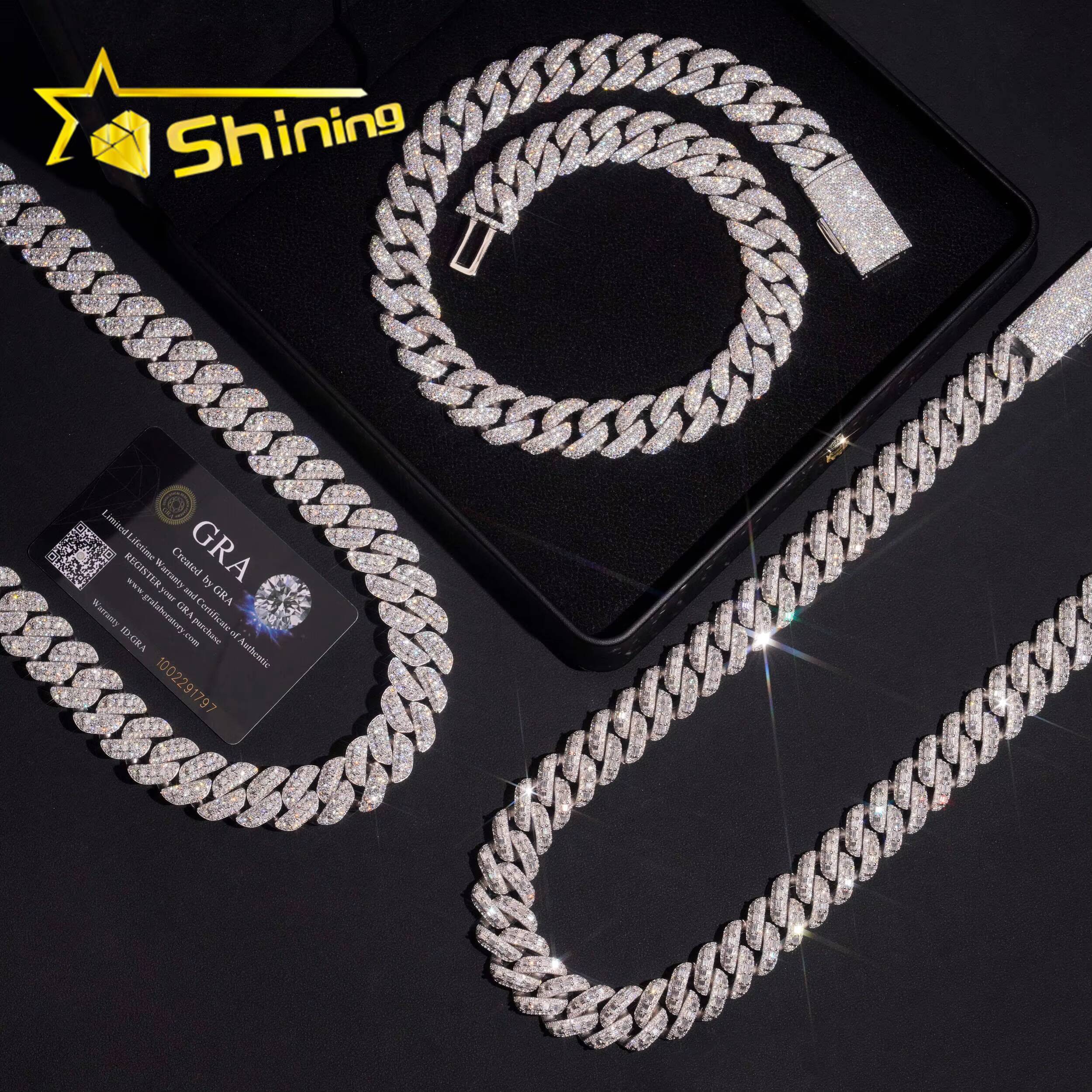 Hip Hop Jewelry 18mm Big Chain 925 Sterling Silver Gold Plated GRA Certificate Iced Out Necklace Moissanite Cuban Link Chain