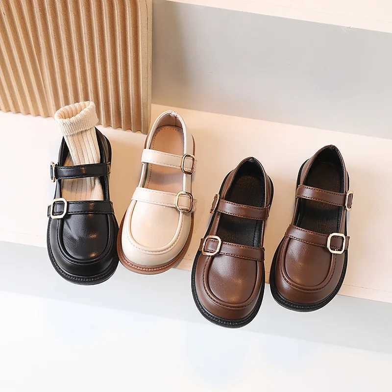 2024 Spring Children Leather Shoes Brown Black White Toddler Girls Flat Shoes Retro Color Elegant Kids School Shoes Girl H07191 XJ250724