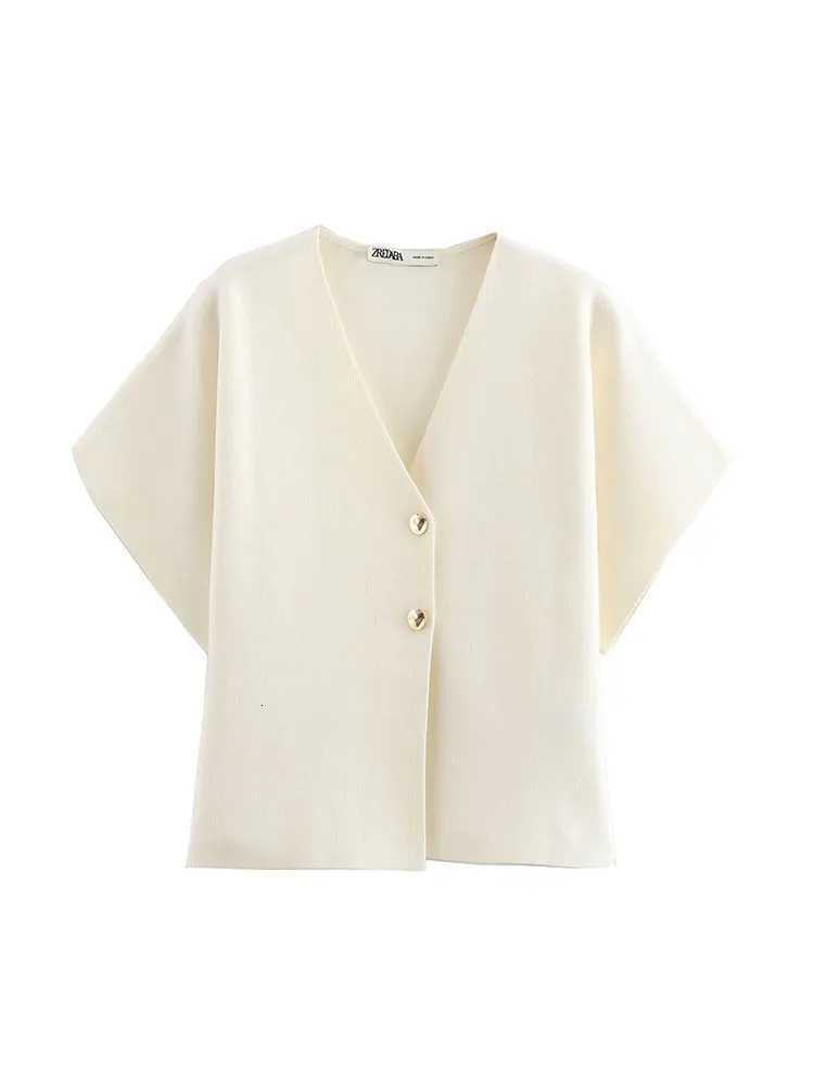 2024 Autumn Knitted Women Cardigan Jacket Short Sleeves Single Breasted V Neck Sweater Y2K Crop Top Coat X250724