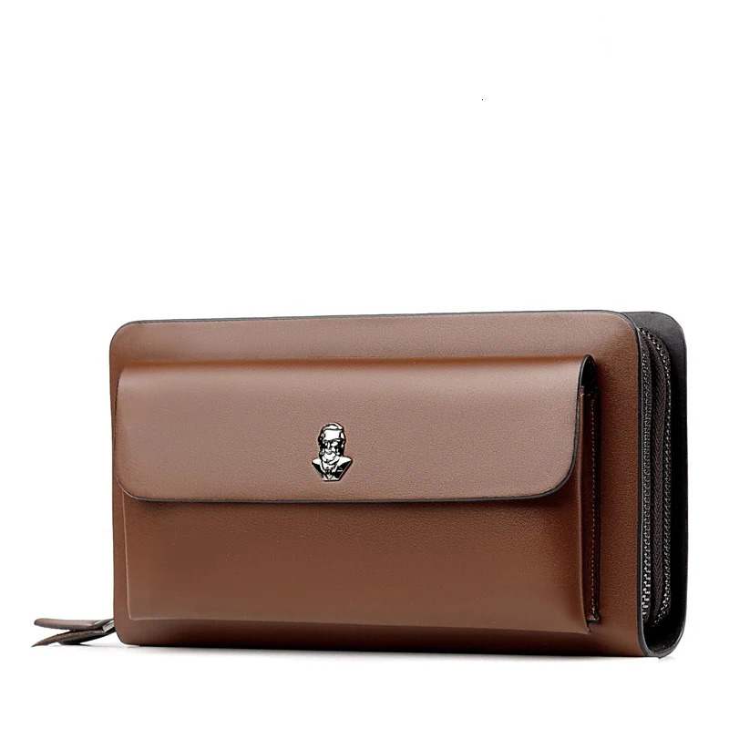 High quality solid color PU leather double zipper n mens handbag bolsos para hombre clutch sacoches hommes bag men 250723