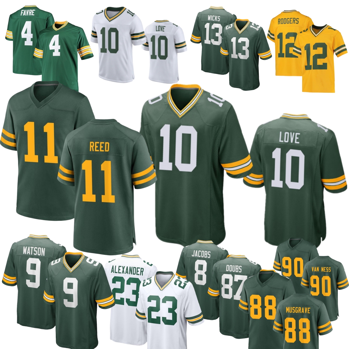 Josh Jacobs 10 Love Football Jersey Xavier McKinney Watson Lukas Van Ness Jayden Reed Luke Musgrave Romeo Doubs Rashan Gary Dontayvion Wicks Dillon Brett Favre