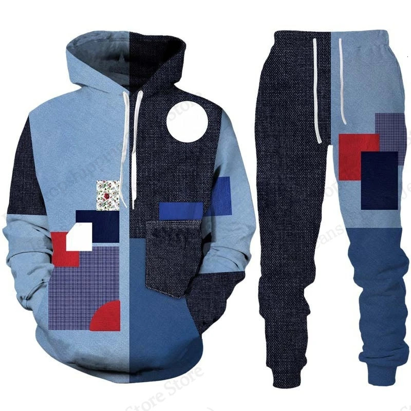 Mens Hoodie Pant Sets 3d Camo Geometric Print Men Women Fashion HoodiePant 2 Piece Suit Tracksuit Set Outdoor Sports Clothing 250717