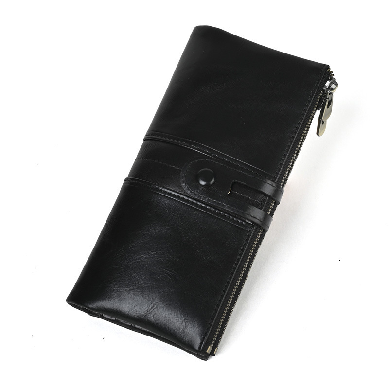 Free Shipping Designer Package Oil Wax Leather Long Wallet Cowhide Wallet Anti Magnetic Card Clip Genuine Leather Coin Wallet