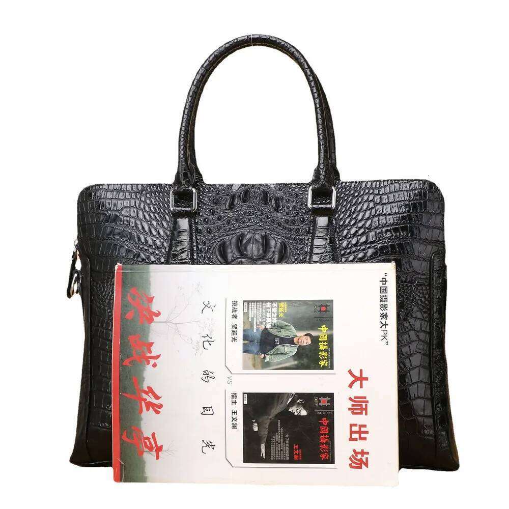 2025 Crocodile Pattern Genuine Messenger Tote Leather Men's Business Briefcase Handbag Casual Shoulder Crossbody Laptop Bag