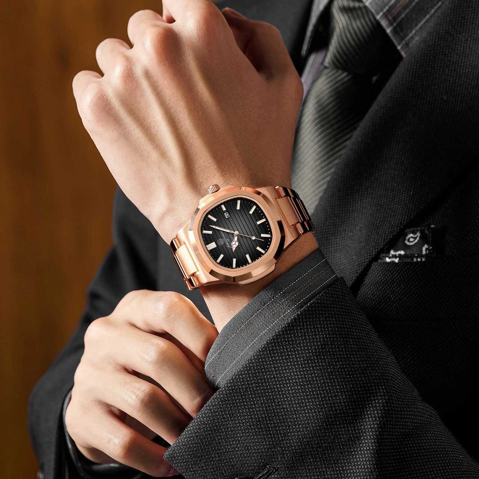 Fashion Mens Watches Business Stainless Steel Quartz Wrist Watch Calendar Date Male Casual Sports Luminous Clock W250724