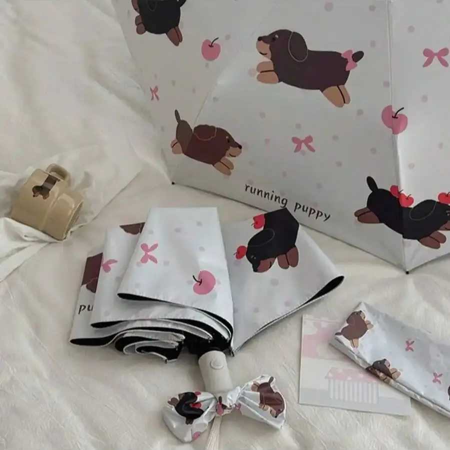 3 rib cartoon dog umbrella fully automatic lightweight cat sunscreen umbrella UV resistant waterproof folding sun umbrella R250724
