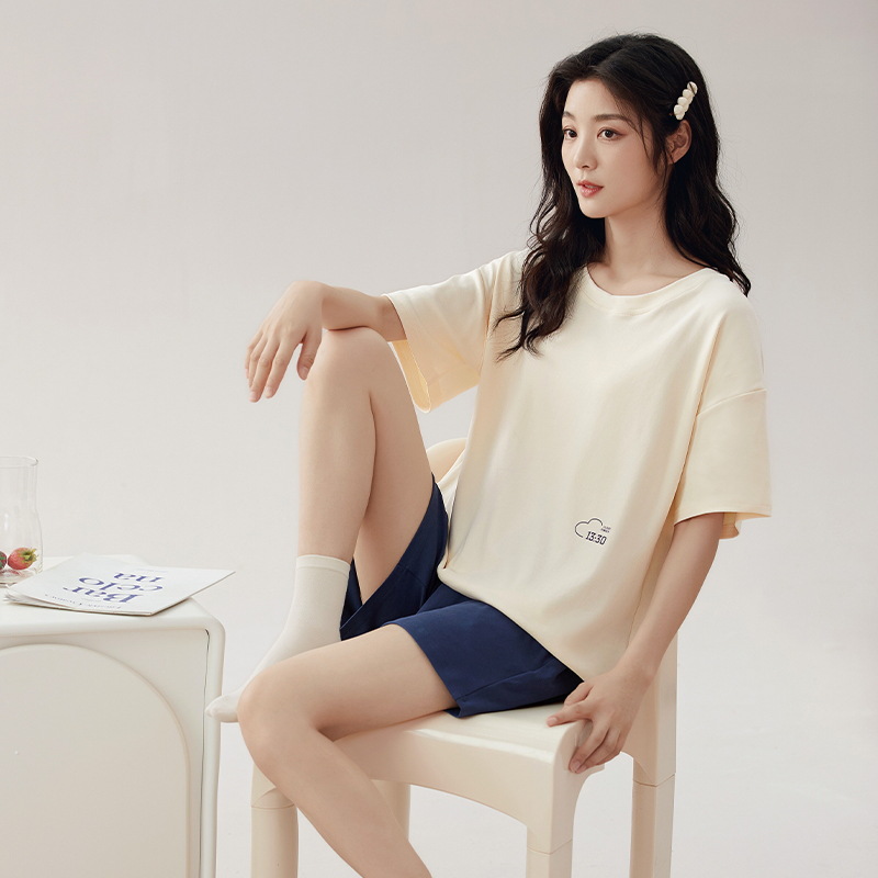 B987-Pure cotton pajamas women's summer short-sleeved shorts casual outer wear pure cotton home clothes female suit