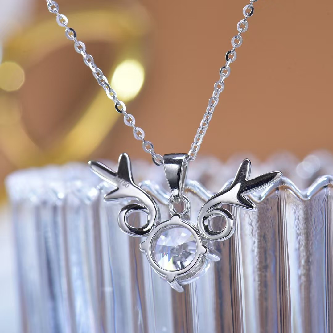 Cute Little Deer Antler Moissanite Pendant - Exquisitely Sparkling Lab - Grown Gem Jewelry