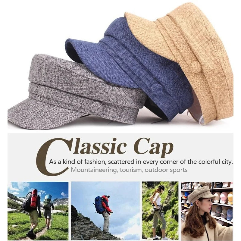 British Retro Style Solid Color Linen Breathable Flat Top sboy Cap Sun Hat Military Cap Beret Hats 250723