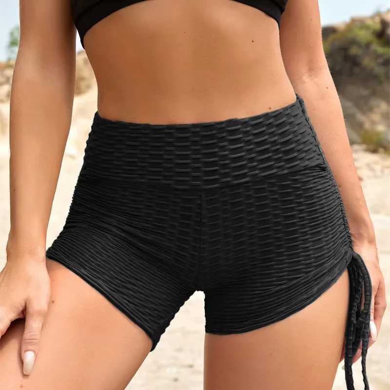 Fitness Elastic Waist Drawstring Yoga Shorts Hip Lift Shorts Running Tight Sportswear Striped Lingerie High Waist XJ250724