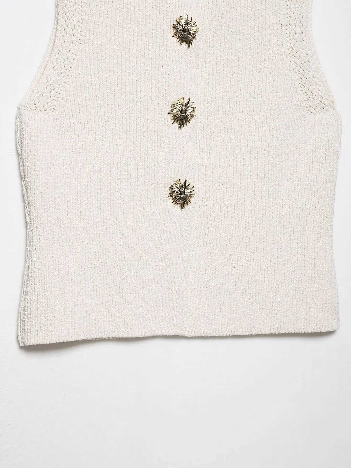 Retro Metal Button Womens Vest Solid Color Round Neck Single Breasted Knitted Cropped Top Casual Sleeveless Cardigan New Vest X250724