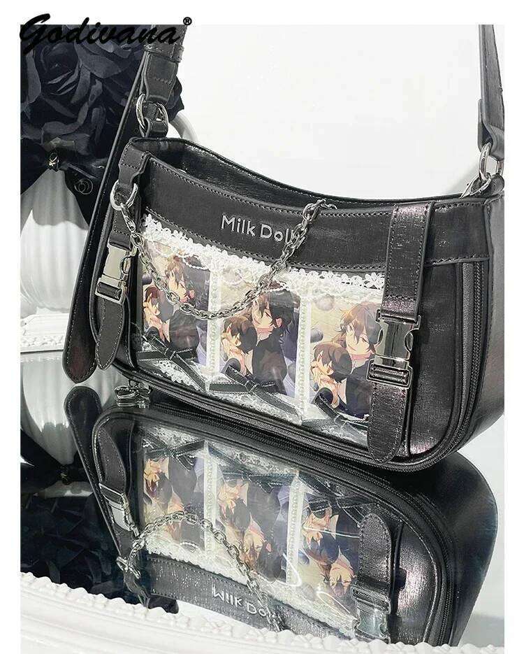Original Rock Locomotive Bolso Transparent Crossbody Sweet Girl Women Solid Color Leather Underarm Bag Lolita Shoudler Bags