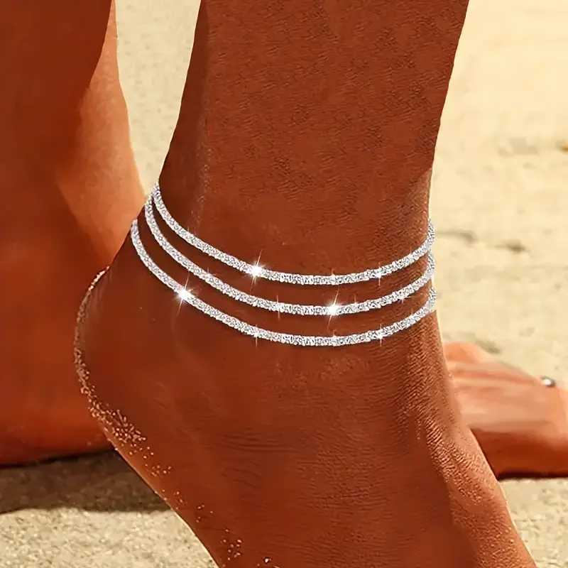 3 Pcs Sparkling Chain Anklet Sets for Women Zircon Heart MultiLayer Copper Bracelet On Leg Foot Trendy Summer Beach Jewelry Gift S250723