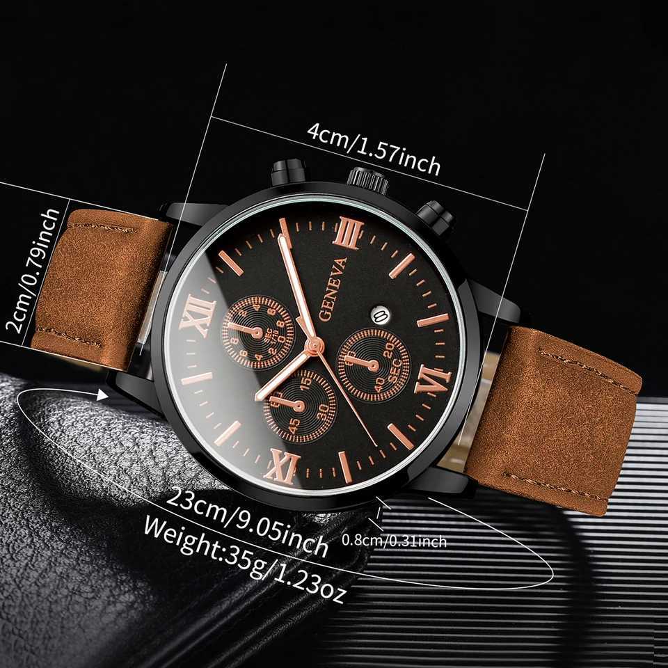 1/2PCs Mens Casual Calendar Watch Fashionable Mens Temperament Leather Quartz Watch Unisex Watch Set (Box Not Included) W250724