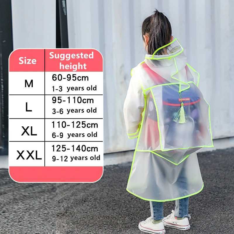 Fashion Children Transparent Eva Plastic Girls Boys Raincoat Travel Waterproof Rainwear Can Hold Backpack Rain Coat R250724