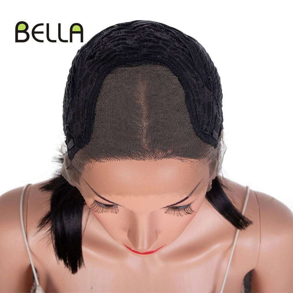 Bella Synthetic Lcae Front Short Bob Human Hair Cosplay Wig Ombre Red Color Heat Resistant For Black Women