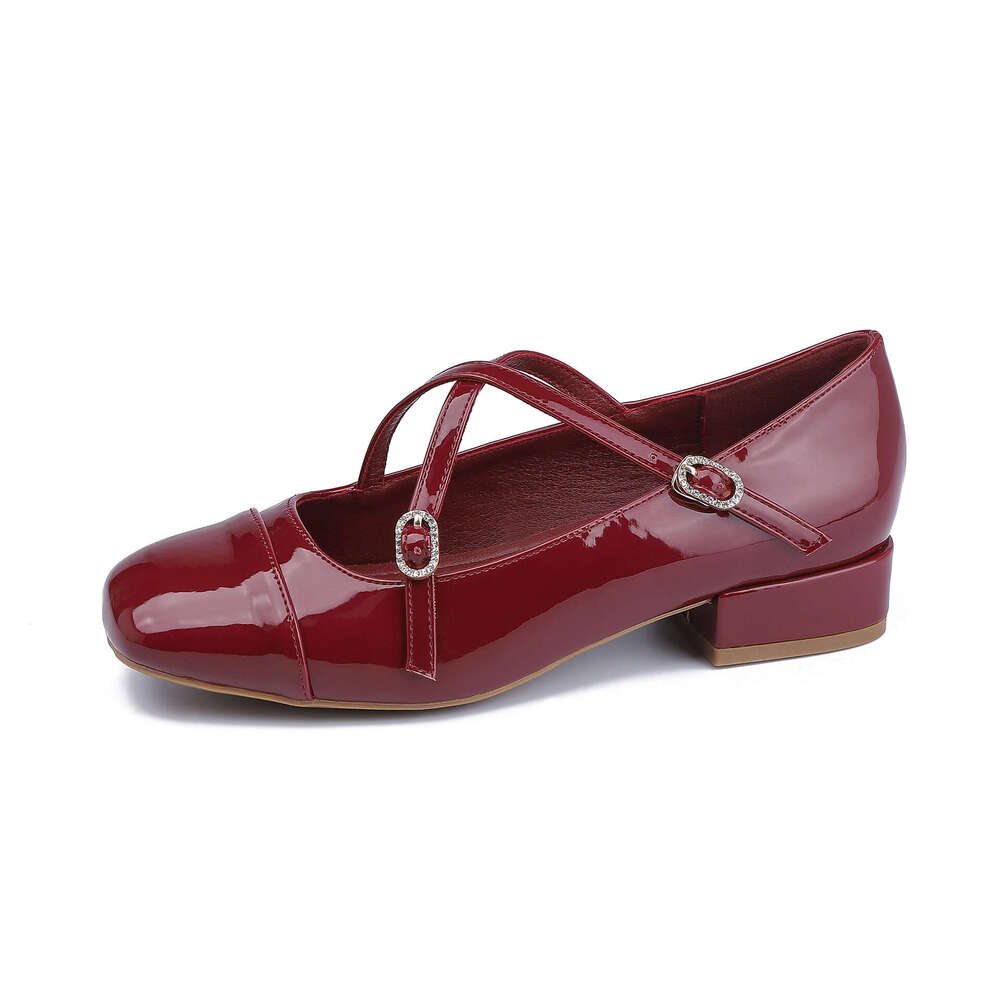 2025 Spring New French Style Shallow Mouth Single for Women, Chunky Heel, Comfortable Cross Strap, Round Toe Mary Jane Shoes
