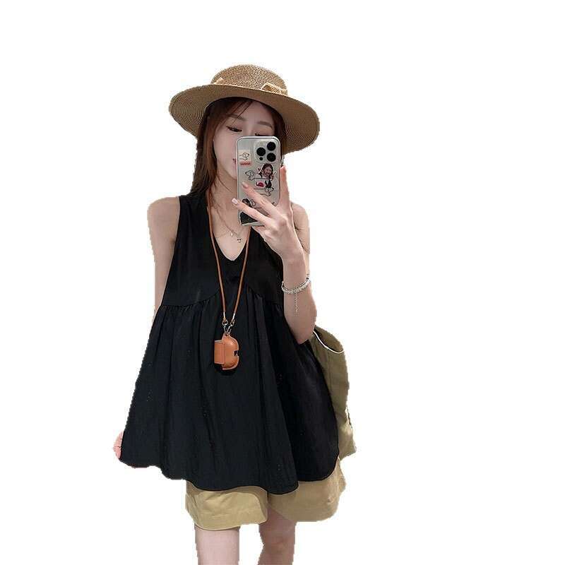 sxzy 2025 bohemian design vneck tank top summer new loose korean style outerwear camisole for women ins