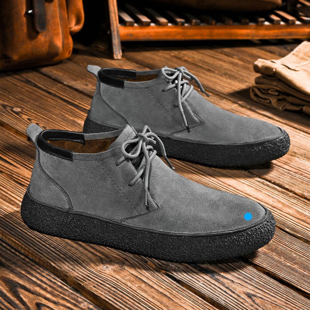 Nubuck Leather Suede Mid-Top Sneakers Martin Boots Men's Casual Thick-Soled Trendy Shoes