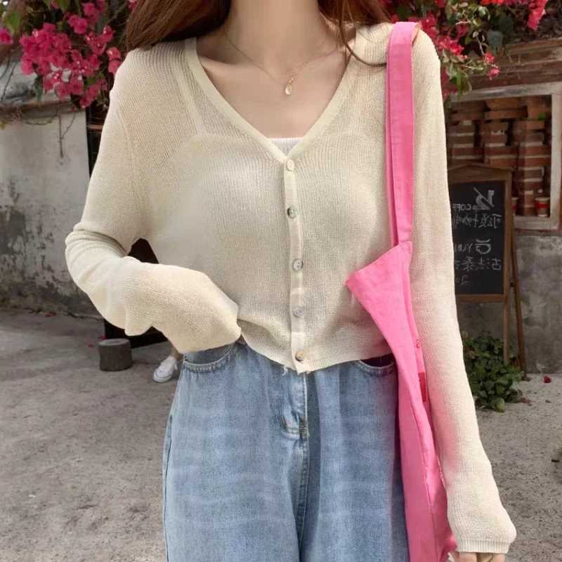 New Womens Long Sleeve Cropped Cardigan V Neck Button Down Knit Lady Autumn Spring Knitted Single-breasted Cardigan Sweaters X250724