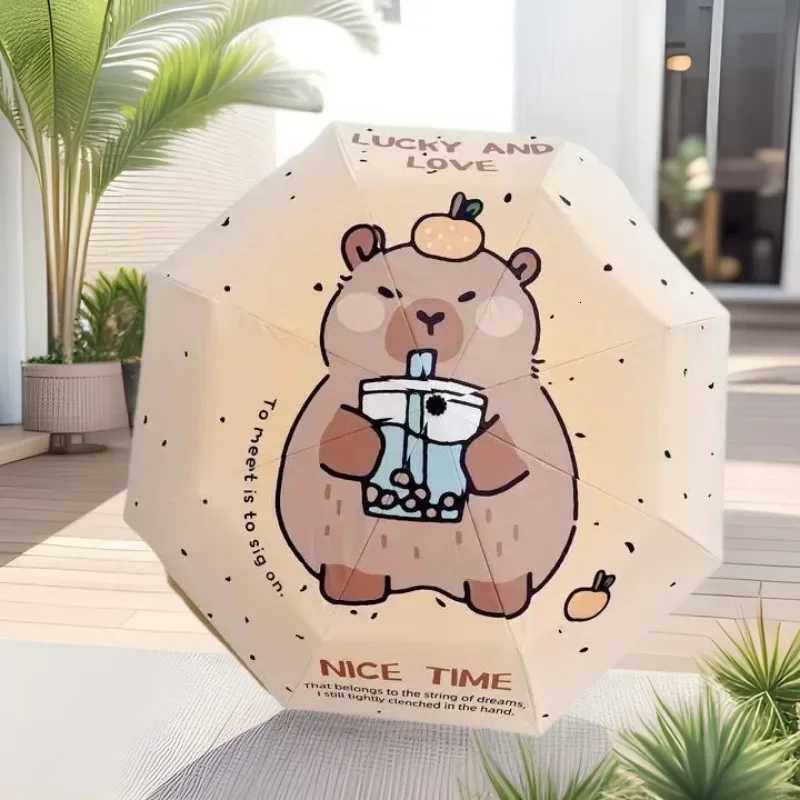 Capybara Cute Cartoon Design Automatic Umbrella Windproof UV Protection Umbrella for Women Girls Sunny and Rainy Folding Umbrella R250724