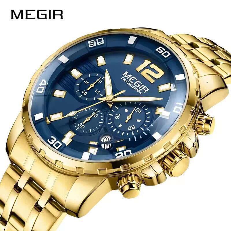 MEGIR Men's Luxury Gold Sports Watch - Chronograph, Waterproof, Luminous, Stainless Steel - Cross-Border Best Seller Watch