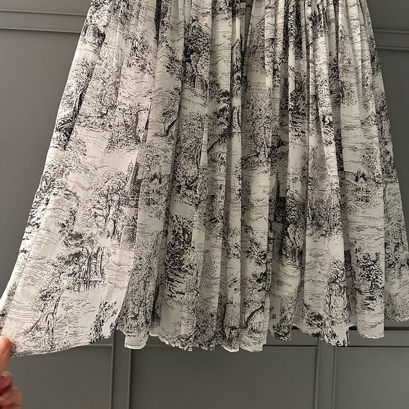 Ladies Printed A-Line Skirt Classic Designer High Waist Pleated Skirt Y2K Floral Print Luxury Resort Wear S0751