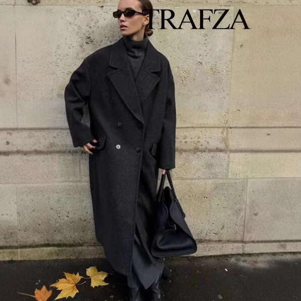 TRAFZA Autumn Winter New Women's Streetwear Warm Double-Sided High-End Light Luxury Trench Coat Jacket B5