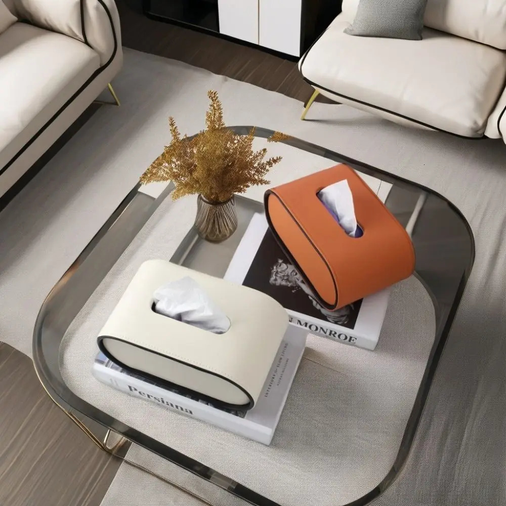 Light Luxury Ellipse Leather Tissue Box Multifunctional Paper Holder Printed Tissue Box 250724