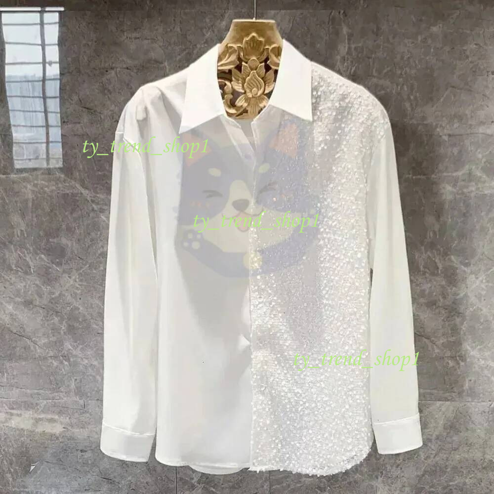 Mens Long Sleeve Shirt Fashion Nightclub Party Sequin Shirt Trend Stitching Button Shirt Unisex Lapel Solid Color Blouse 1af cb7
