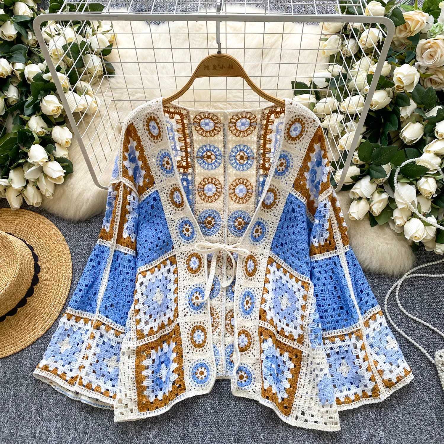 1920s Vintage Knit Hollow Out Elegant Fashion Sexy Cardigan Shirt High Street Summer Beach Women Blouse Women X250724