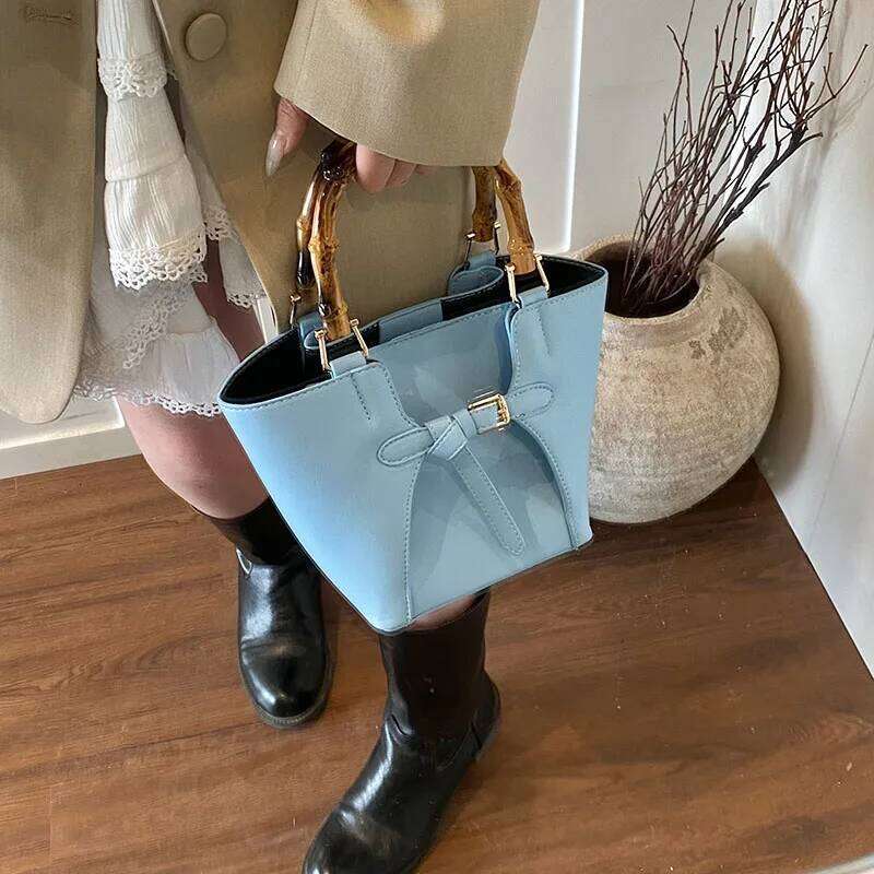 Bamboo Designed Top-handle Bags For Women 2-IN-1 Bucket Shoulder Crossbody Bag Set Spring New Designer Handbag