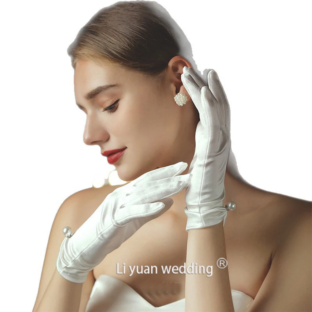 bride wedding dress gloves short chiffon pearl white gloves light dreamy lace wedding gloves 250722