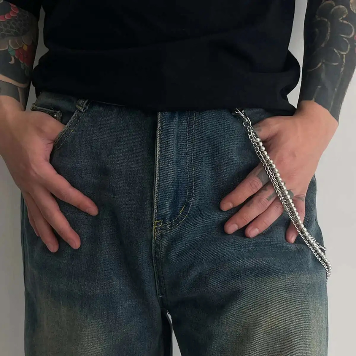 KunJoe Punk Rock Multilayer Metal Pants Chain Wallet Belt Chain Men Women Versatile Beaded Keychain Trousers Jeans Accessories 250722