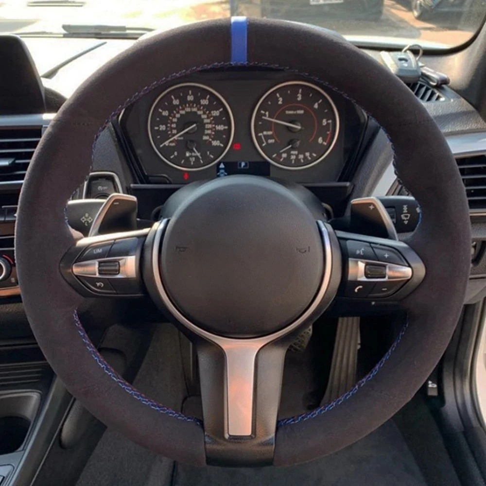 Car Steering Wheel Cover For BMW F87 M2 F80 M3 F82 M4 M5 F12 F13 M6 F85 X5 M F86 X6 F33 F30 M Sport Non-slip Black Leather Sued