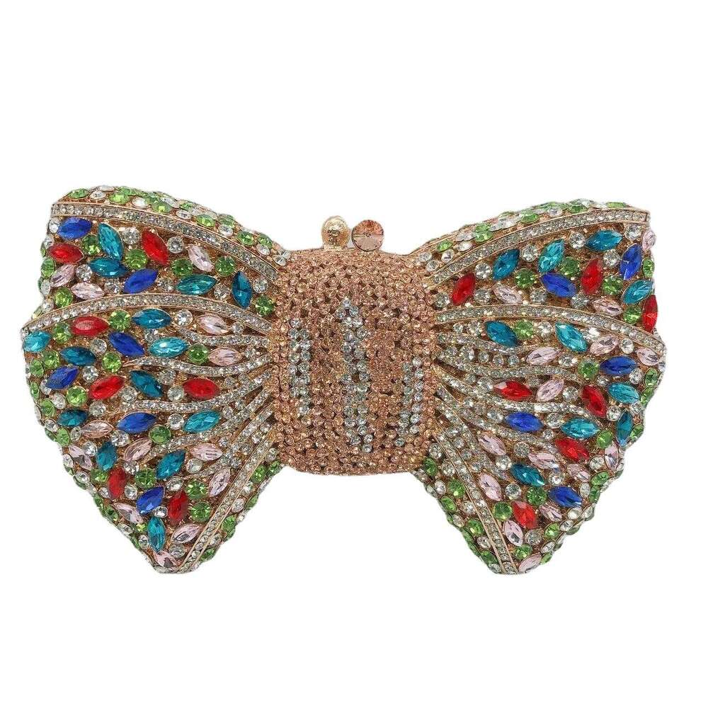 Designer Luxury Evening Diamond Premium Bowknot Diamond-Studded Evening Banquet Dress Rhinestone Women's Bag New Bow Clutch