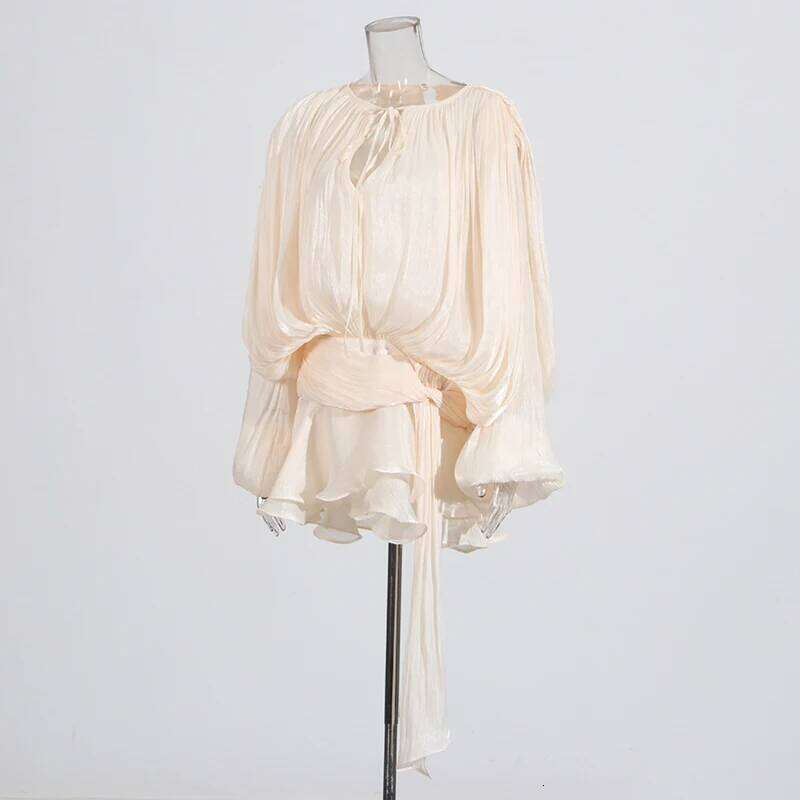 Designer niche TWOTWINSTYLE solid stitching strappy shirt mini women's V-neck long sleeve sweet style dress women's fashion