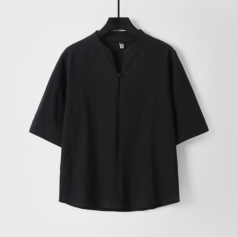 Plus Size Linen for Men, Summer Chinese Style, Cotton Linen, Half Sleeve, Button Down, V-Neck, Men's 3/4 Sleeve T-Shirt