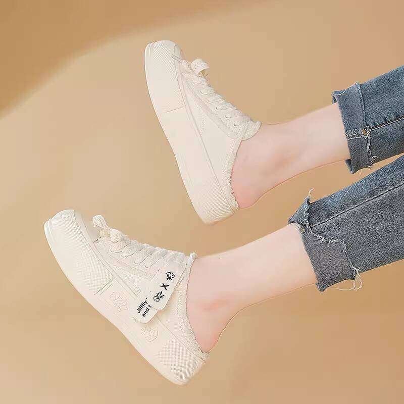 Jiffflyx without box Qingwantian Q.VONTON Women's Shoes 2025 Summer Breathable Versatile White Slip-On Mules