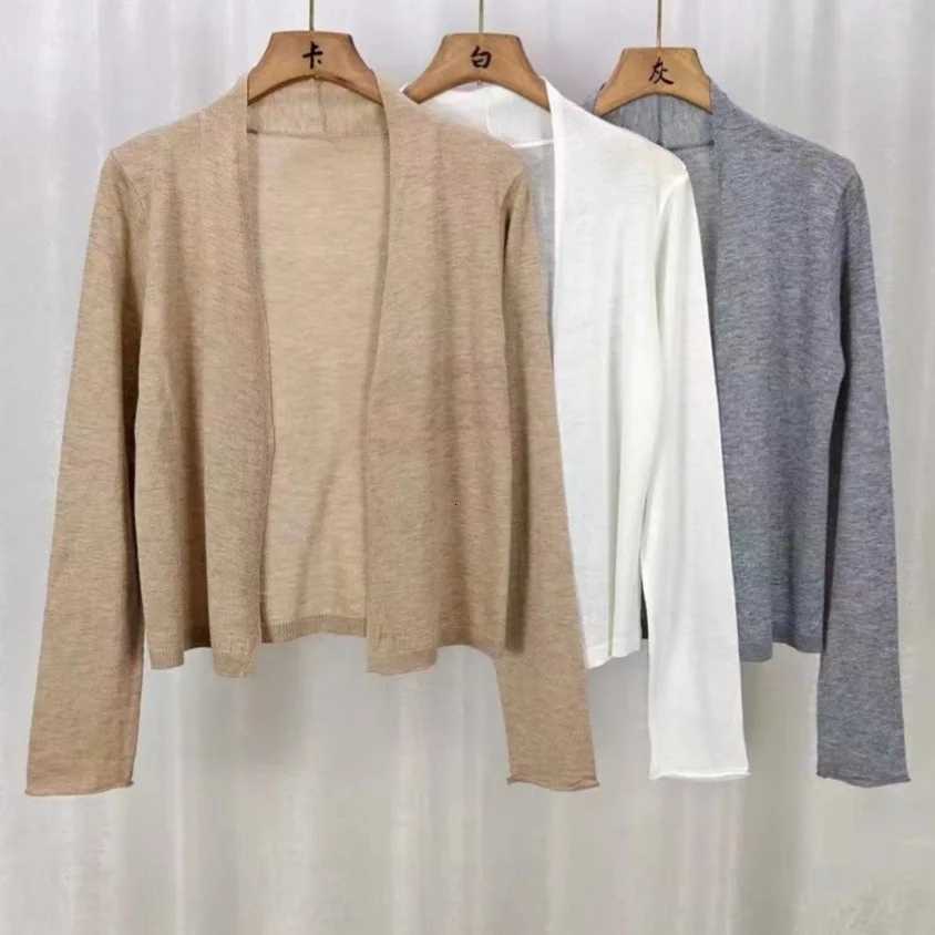 Korean Style Womens Fling Knitted Cardigan Summer Thin Air Conditioning Shirt Versatile Solid Color Basic Sun Protection Jacket X250724