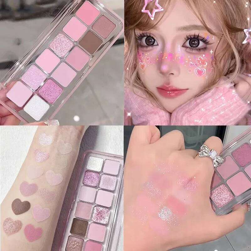 Spring Summer Pink Eyeshadow Palette Makeup Matte Shimmer Glitter Eye Shadow Lasting Charming Eyes Pigment Korea Cosmetics New X25072